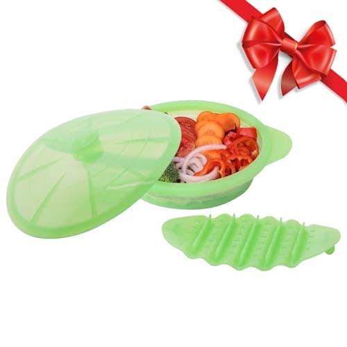 Microwave Steamer Cooker Collapsible Bowl-Silicone Steamer Cookware with Handle Lid for Vegetables Fish Prep Meal Food with Removable Rack BPA Free, Easy to Store, Freezer & Dishwasher Safe, Large - Image 1