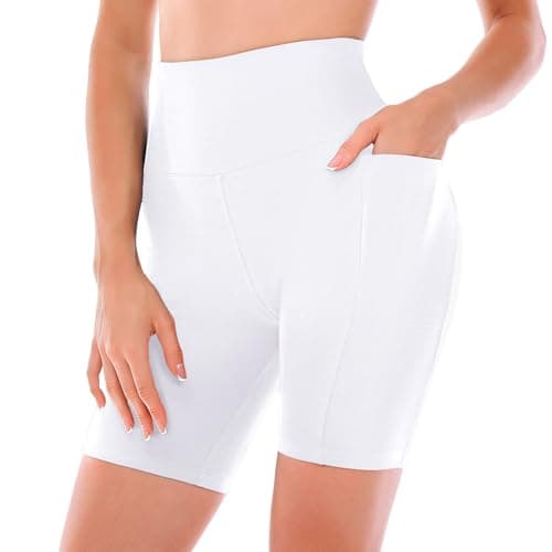 Ipletix Biker Shorts with Pockets for Women - 6'' High Waisted Womens Yoga Gym Athletic Running Workout Shorts White XXL - Image 1