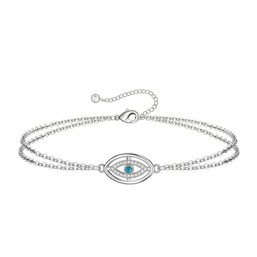 VANGAU Evil Eye Bracelet for Women 925 Sterling Silver Double Chain Design Zircon Turquoise Jewelry Adjustable Bohemian Style Bracelet Mother Day Gift for Women - Image 1