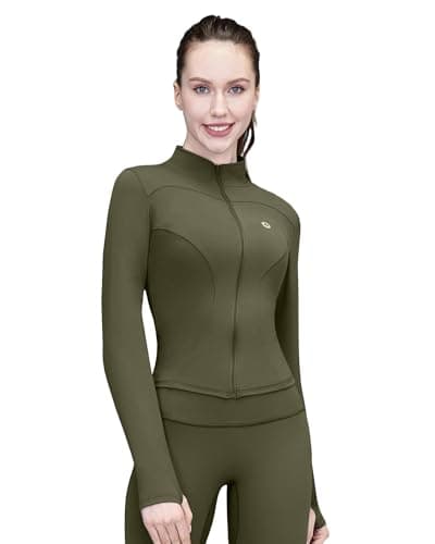 Pobodo Women's Slim Fit Full Zip Yoga Jacket with Thumb Holes, Lightweight Stand Collar Workout Top No Pockets - Image 1
