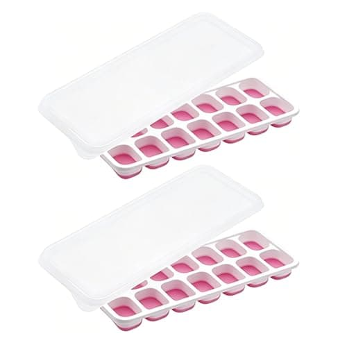 2 Packs 28 Cubes Silicone Ice Cube Trays with Lids - Easy Release Flexible Ice Molds for Freezer, BPA Free Stackable Ice Making Trays(Pink) - Image 1