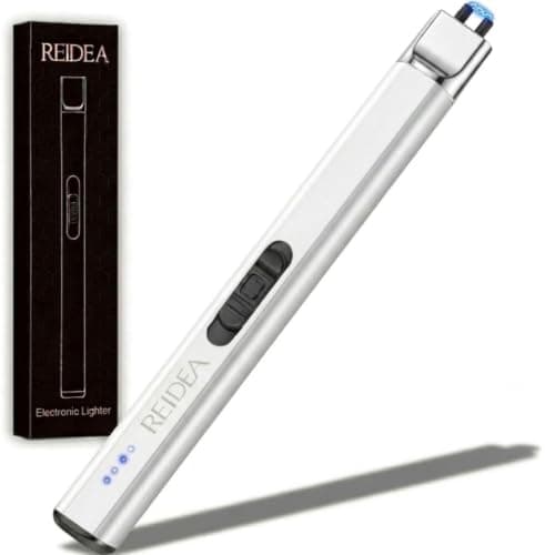 REIDEA Lighter Electronic, R1 Pro Windproof Flameless USB Rechargeable Arc Lighter with Safe Button and Power Indicator for Candle, BBQ, White - Image 1