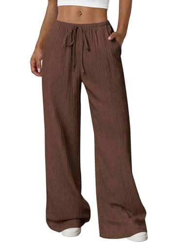PRETTYGARDEN Womens Palazzo Pants Summer Fashion 2026 High Waisted Wide Leg Drawstring Flowy Beach Trousers with Pockets (Brown,XX-Large) - Image 1