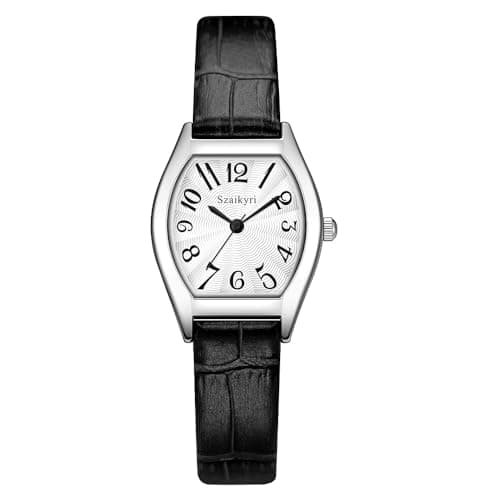 Szaikyri Barrel-Shaped Watch for Women with Easy Read Arabic Numerals Ladies Dress Watch (Black-Silver) - Image 1