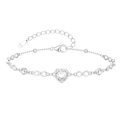 Infinity Heart Gemstone Bracelet for Women - 925 Sterling Silver Diamond Bracelets for Women Adjustable Link Chain Tennis Bracelets Charm Trendy Design Dainty Jewelry Gifts for Wife Girlfriend her - Image 1