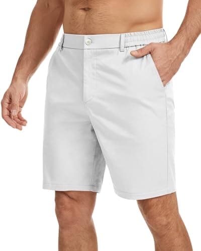 Ntrlv Men's Cotton Stretch Chino Shorts Elastic Waist Drawstring Casual Lightweight Summer Beach Short(M White) - Image 1
