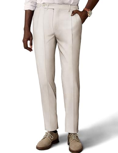 PJ PAUL JONES Linen Pants for Men Summer Work Business Golf Slim Fit Dress Pant Lightweight Trousers Apricot L