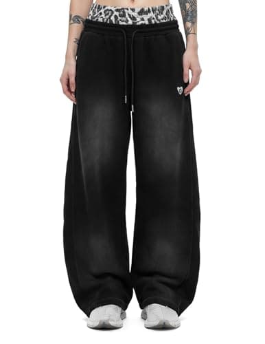Aelfric Eden Leopard Double Waist Baggy Sweatpants Wide Leg Trouser Casual Lounge Pants with Pockets Unisex Black XL - Image 1