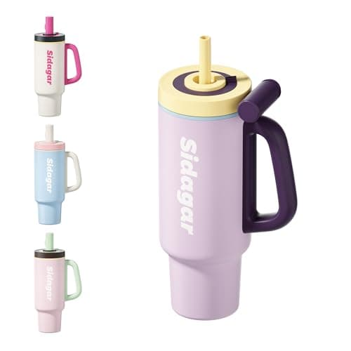Sidagar 36oz Insulated Tumbler with Handle, Ceramic Lined Stainless Steel Water Bottle, Leak-Resistant Travel Coffee Mug with Push Button Lid, Cup Holder Friendly for Tea & Daily Use, Purple - Image 1