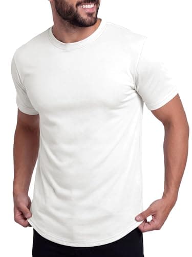 Crastimo Men's T-Shirt Short Sleeve Curved Hem Slim Fit Soft Light Fabric Moisture Wicking Plain Crew Neck Outdoor Daily Basic Shirts Unisex White L - Image 1