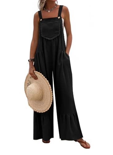 Dokotoo Women's Lace Casual Overalls Jumpsuit Summer Loose Baggy Wide Leg Ruffle Pants Rompers with Pockets,Black Small - Image 1