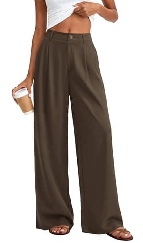KIRUNDO Dress Pants Women 2026 Summer Polka Dot Palazzo Wide Leg Trousers Flowy Business Casual Slacks for Work with Pockets(Coffee, X-Large) - Image 1