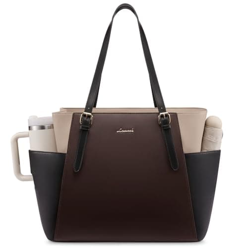 LOVEVOOK Laptop Tote Bag for Women With Large Cup Holder, Leather Work Tote Bag for Women,15.6 Inch Professional Computer Briefcase Business Teacher Commuter Shoulder Bag,Office Travel Gift - Image 1
