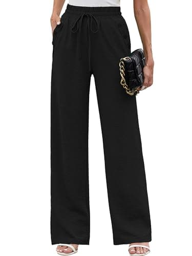 Heymoments Women Wide Leg Pants Black Small High Waist Loose Casual Pants Adjustable Tie Knot Belted Long Straight Trousers with Pockets - Image 1