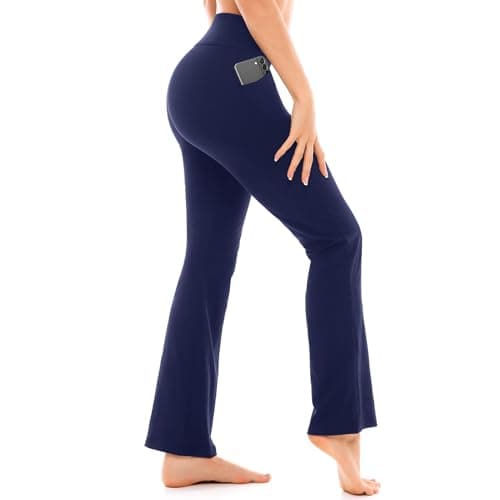 Walifrey Flare Leggings with Pocket for Women,High Waisted Opaque Flare Pants for Yoga Workout Navy Blue S - Image 1