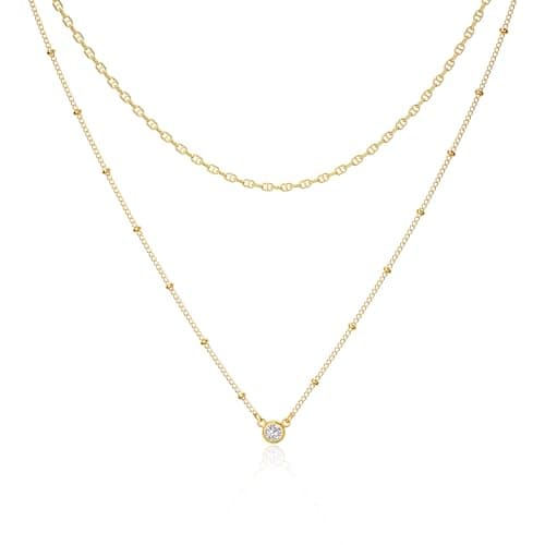Poaiiu Charm Pendant Layered Neckalce for Women Dainty 14K Gold Plated CZ Layering Choker Necklace Simple Trendy Jewelry Gifts for Women - Image 1