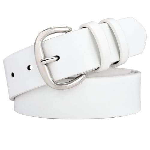 WHIPPY Women Leather Belt for Jeans Pants Dresses Black Ladies Waist Belt with Pin Buckle White Silver Buckle XL - Image 1
