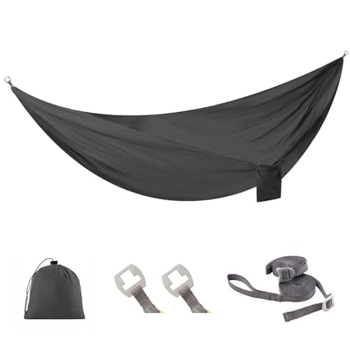 Sunyear Ultralight Camping Hammock (10 oz) - 20D Nylon, 600 lbs Capacity, Patent Quick-Adjust Buckles and 2x10 ft Tree Straps, 104" x 56", Backpacking, Hiking, Travel, Indoor/Outdoor - Image 1