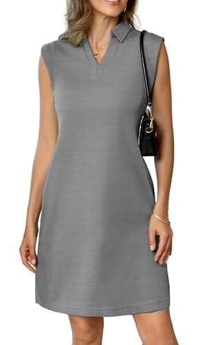 BEXIBOOM Polo Dresses for Women Casual Shirt Dress, V Neck Collared Cap Sleeve Summer Dress with Pockets, Loose Fit Knee Length Work DressDark Gray-2XL - Image 1