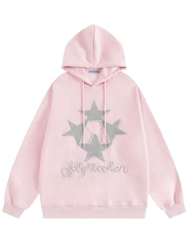 Aelfric Eden Star Embroidered Hoodies Women Graphic Print Y2k Oversized Hoodie Long Sleeve Pocket Casual Pullover Sweatshirt Pink M - Image 1