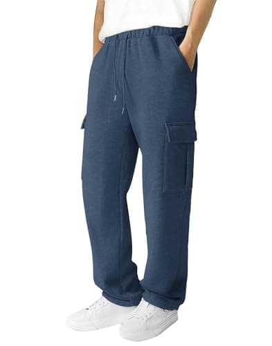 3rd hill Men's Fleece Cargo Sweatpants Loose Fit Cotton Joggers with 5 Pockets Open Bottom for Gym Hiking Casual Wear Navy Blue XXL - Image 1