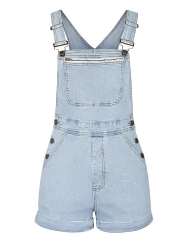 POLITI Denim Overall Shorts for Women, Adjustable Straps Bib Stretchy Jean Shortalls with Zipper Pockets Summer Casual - Image 1