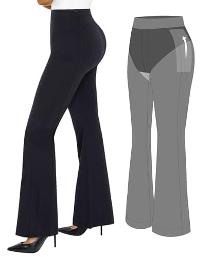 Popilush Dress Pants Women Business Casual Work High Waisted Stretchy Flare Trousers Comfy Pull On Office Slacks Black - Image 1