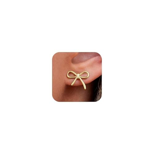 JIAOGE Bow Earrings for Women Trendy - Gold Stud Earrings for Women Jewelry Gold Hypoallergenic Bow Earrings for Girls Gifts for Girls Stuff Birthday Gifts for Women Mom Daughter Sister - Image 1