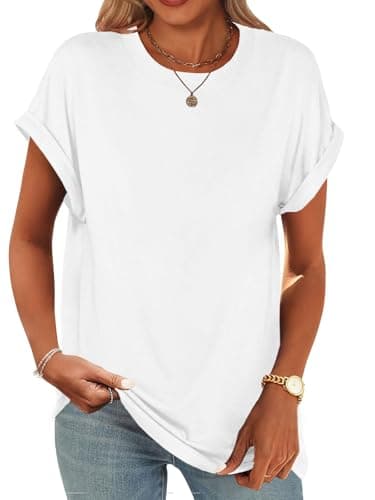 UNCLECAT Women's Short Sleeve T Shirts Trendy Crew Neck Curve Hem Soft Tunic Tops Summer Outfits 2026 White - Image 1