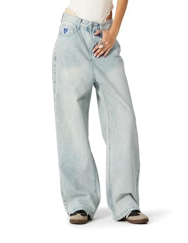 Aelfric Eden Wide Leg Jeans for Women Straight High Waisted Casual Loose Washed Y2K Baggy Boyfriend Jeans Denim Pants Blue 36