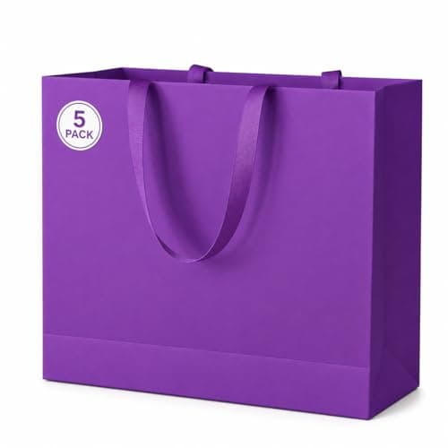 LWBDD Purple Gift Bags with Handles, 5 Pack 8.6x4x7.5 Inch Medium Paper Gift Bags, Solid Color Bags with Ribbon Handles for Birthday Graduation Kids Party Bridesmaid Favor Shopping - Image 1