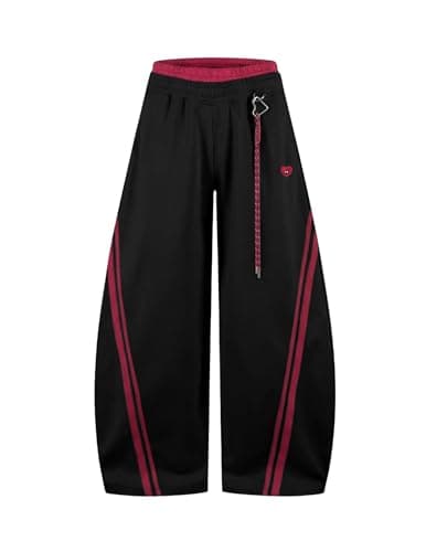 Aelfric Eden Stripes Baggy Barrel Sweatpants Elastic Double Waist Wide Leg Pants Women Men Casual Y2K Unisex Lounge Trouser Black Red XS - Image 1