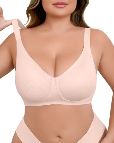 LIIJOO Women Seamless Wireless Bra – Comfortable Soft Supportive Push Up Bra for Women, No Wire Smooth Lounge Underwear for Everyday Wear, Breathable Stretch Fabric(Cream Pink, 1XL Plus Size) - Image 1
