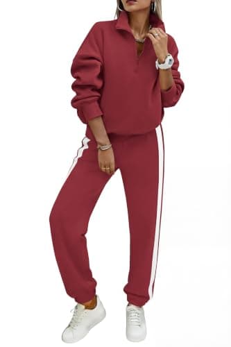 PRETTYGARDEN Womens Sweatsuits 2 Piece Outfits Fall Half Zip Sweatshirts Jogger Tracksuit Set Lounge Matching Travel Outfits (Wine Red,S) - Image 1