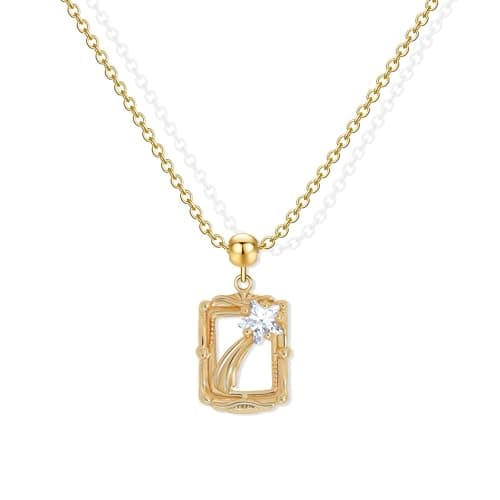 Aohik Gold Shooting Star Frame Necklace for Women, Adjustable Copper Pendant with Sparkling Zircon, Fashion Jewelry Gift for Birthday, Anniversary, Christmas - Image 1