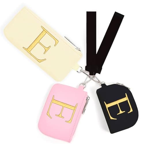 Mini Zip Around Keychain Wristlet Wallets for Women and Girls: Three Coin Purses with 2 Straps - Best Gifts for Birthdays, Christmas, Wedding Parties, Valentine's Day, New Year (E, Black&Pink&Cream) - Image 1