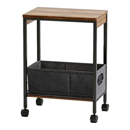 DEILALY Rolling Cart with Wheels, Slim Narrow Side Table with Storage Basket, Metal Mobile End Table & Nightstand for Small Spaces, Living Room Bedroom Sofa Table, Brown - Image 1