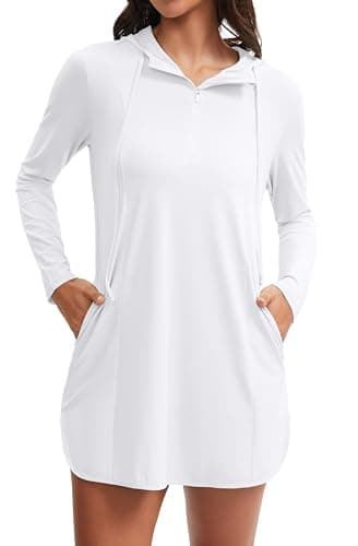 ATTRACO Swimsuits for Women with Drawstring Hooded Sun Shirts Swimming Cover Up Zip Pockets XL - Image 1
