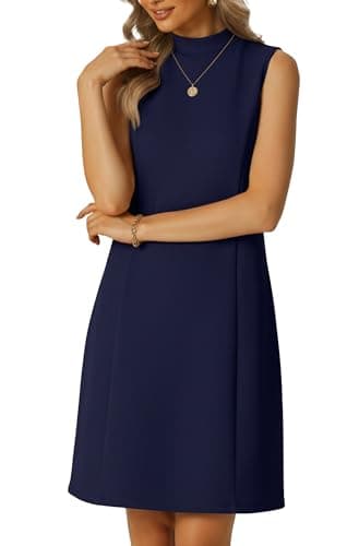 HiMONE Women’s Mock Neck Mini Dress Sleeveless A-Line Swing Dress with Pockets Casual Soft Stretch Summer Dress - Image 1