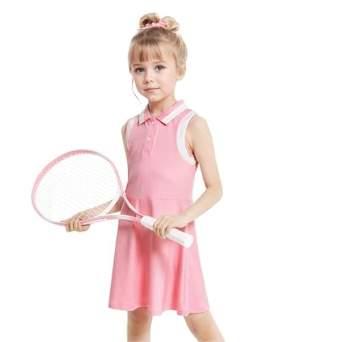 Gogokids Girls Tennis Dress Sleeveless Quick Dry Athletic Polo Dress for Golf Activewear Sports Outfit, Pink, 11-12 Years, 150 - Image 1