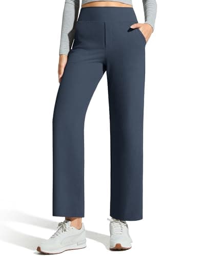 G4Free Cropped Wide Leg Pants for Women 7/8 Length High Waisted Trousers with Pockets Casual Sweatpants(Dark Navy,L,Petite) - Image 1