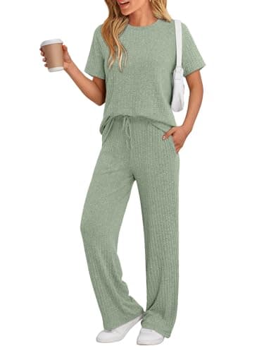 LILLUSORY Lounge Sets for Women 2 Piece Matching Summer Travel Outfits Spring Sets Cute Casual Pajamas 2026 Airport Clothes Green S - Image 1