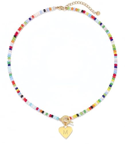 ARZASGO Initial Necklace for Women - Colorful Beaded Necklace Love Initial Letter Pendant Choker, Personalized A-Z Letter Necklaces Jewelry Gift - Image 1