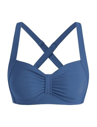 ZAFUL Bikini Top for Women Push Up Swimsuit Tops Adjustable Thick Straps Cross Back Vintage Bikini Tops Only (Dark Blue XS) - Image 1