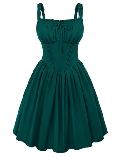 Scarlet Darkness Corset Mini Dress for Women Teen Lace Trim Spaghetti Strap Dresses Graduation Homecoming Short Sundress Dark Green M - Image 1