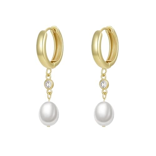 Pearl Earrings for Women, 14K Gold Plated Drop Dangle Freshwater Cultured Baroque Pearl Earring, 5A Cubic Zirconia Bridal Wedding Boho Statement Hypoallergenic Earrings for Women Wedding Holiday Birthday Gift (Type2) - Image 1