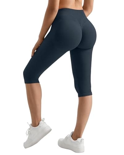 MOOSLOVER Women Hidden Scrunch Butt Lifting Capri Leggings High Waisted Seamless Compression Tummy Control Yoga Pants(L,Navy Blue) - Image 1