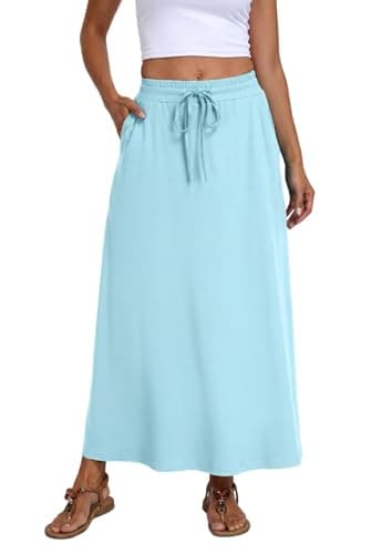 Lepunuo Elastic High Waisted Maxi Skirt for Women Flowy Long A-Line Skirt with Pockets - Image 1