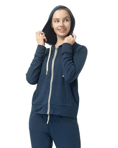 Leapstride Women's Stretch Athletic Hoodie with Full Zip & Kangaroo Pockets - Lightweight Workout Jacket Comfort for Active & Relaxed Days Navy Heather - Image 1