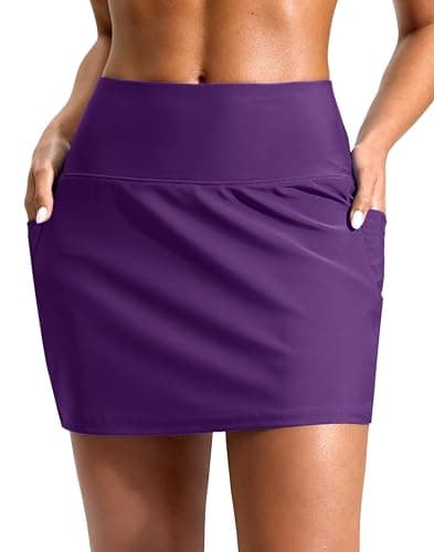 Soothfeel Women's 14" Swim Skirt with Pockets High Waisted Tummy Control Bathing Suit Swimsuit Skirt Modest Tankini Bottoms (Purple,XXL) - Image 1